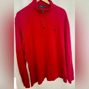 Polo Ralph Lauren Red Quarter Zip Pullover, Men’s Size XL, Long Sleeve Navy Logo